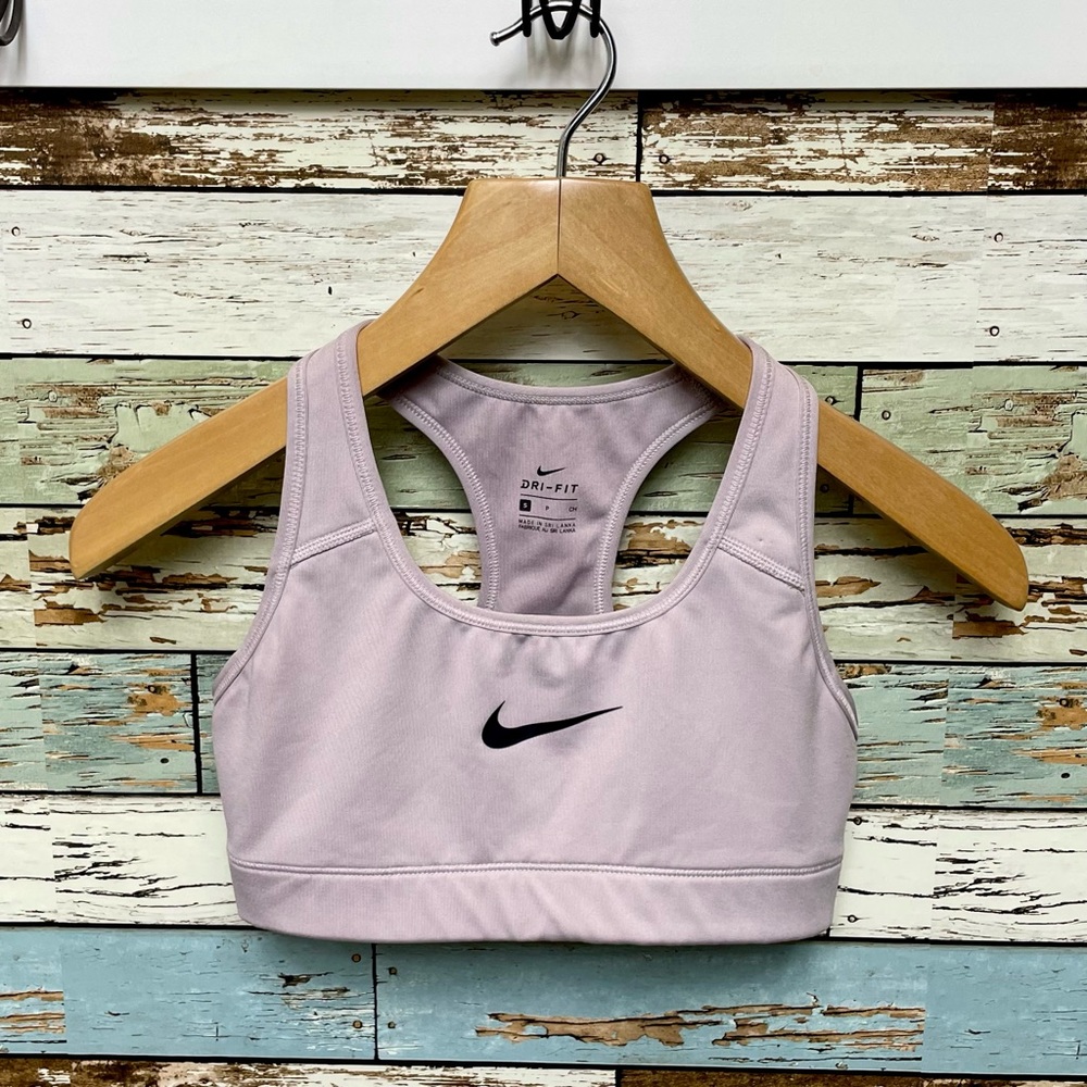 Women’s Nike Dri-Fit Sports Bra Light Blush Mauve Logo Size Small